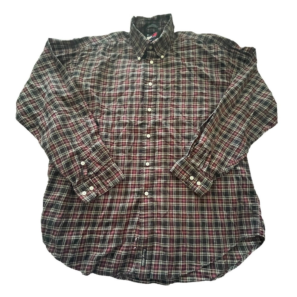 Tommy Hilfiger Size XL Red/Black Plaid Button Up Long Sleeve